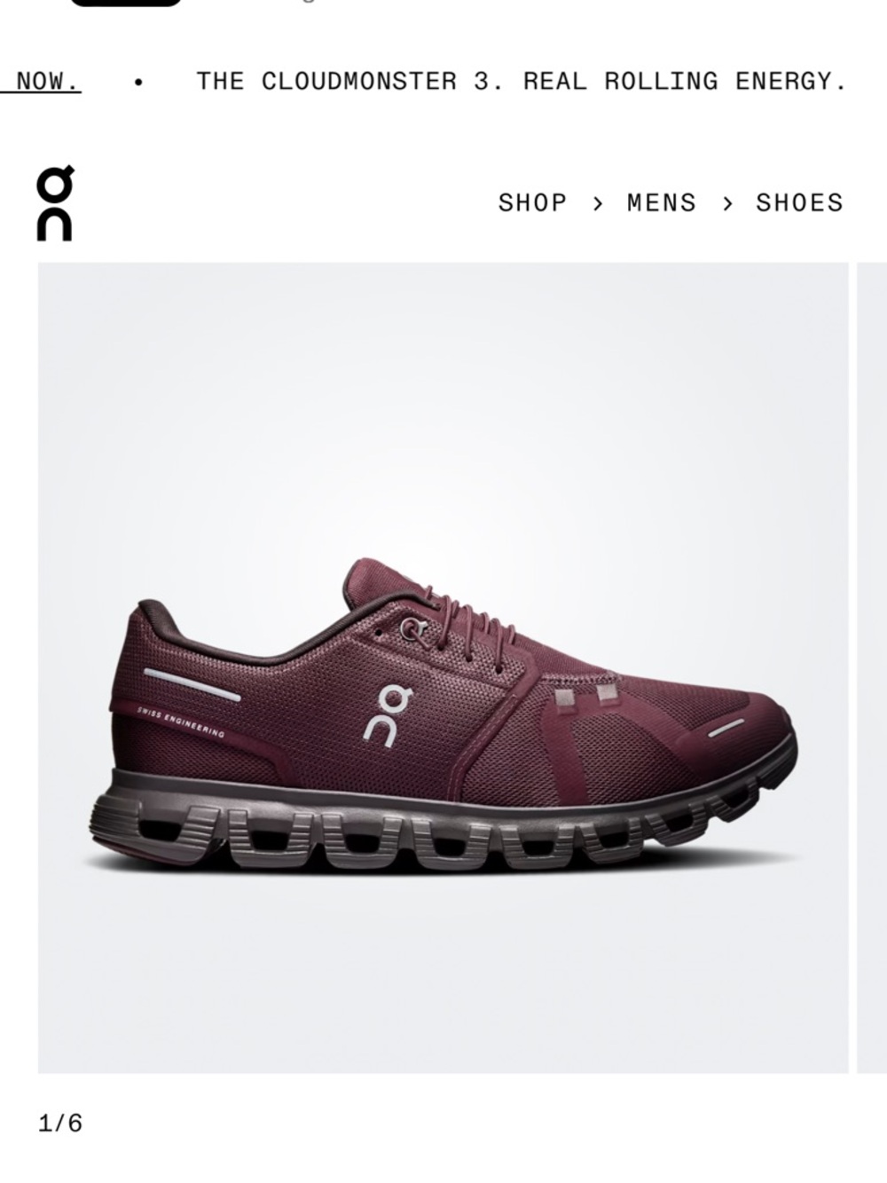 On Running Men’s Low-Profile Mesh Sneaker in Burgundy with Dark Sole
